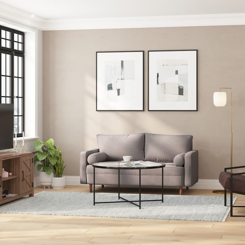 Compact Upholstered Tufted Loveseat with Wooden Legs - Slate Gray