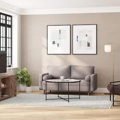 Compact Upholstered Tufted Loveseat with Wooden Legs