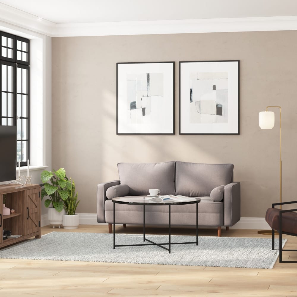 Compact Upholstered Tufted Loveseat with Wooden Legs