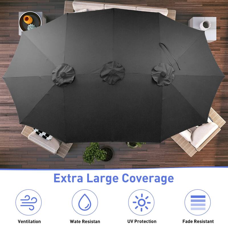 Ainfox 10ft Solar Patio Umbrella 40 LED Lighted and Umbrella Base, Strip Lights Outdoor Market Table Umbrella