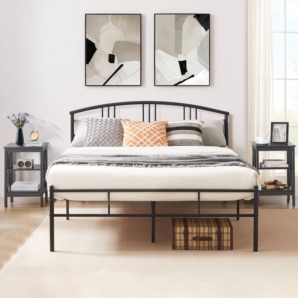 VECELO 3 Piece Bedroom Set Platform Bed Frame and Nightstands Set of 2