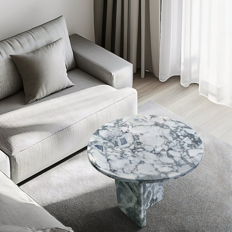 17.7" Natural Marble Stone Coffee Table for Primary Living Space - Blue+Grey