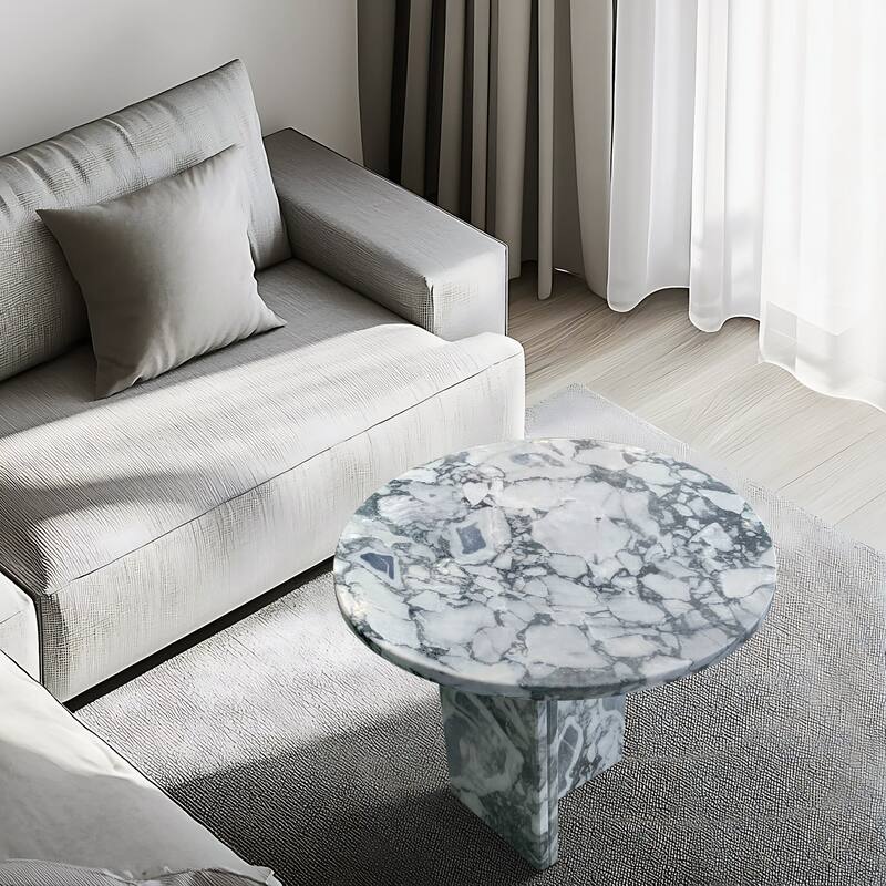 Gray Blue Natural Marble Coffee Table Living Room Table with Natural Stone Polished Surface, for Living Room