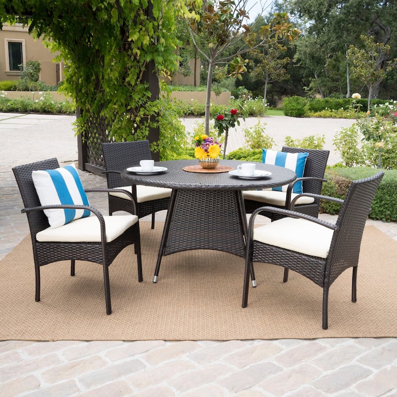 Theodore Outdoor 5piece Wicker Dining Set with Cushion by Christopher Knight Home On Sale