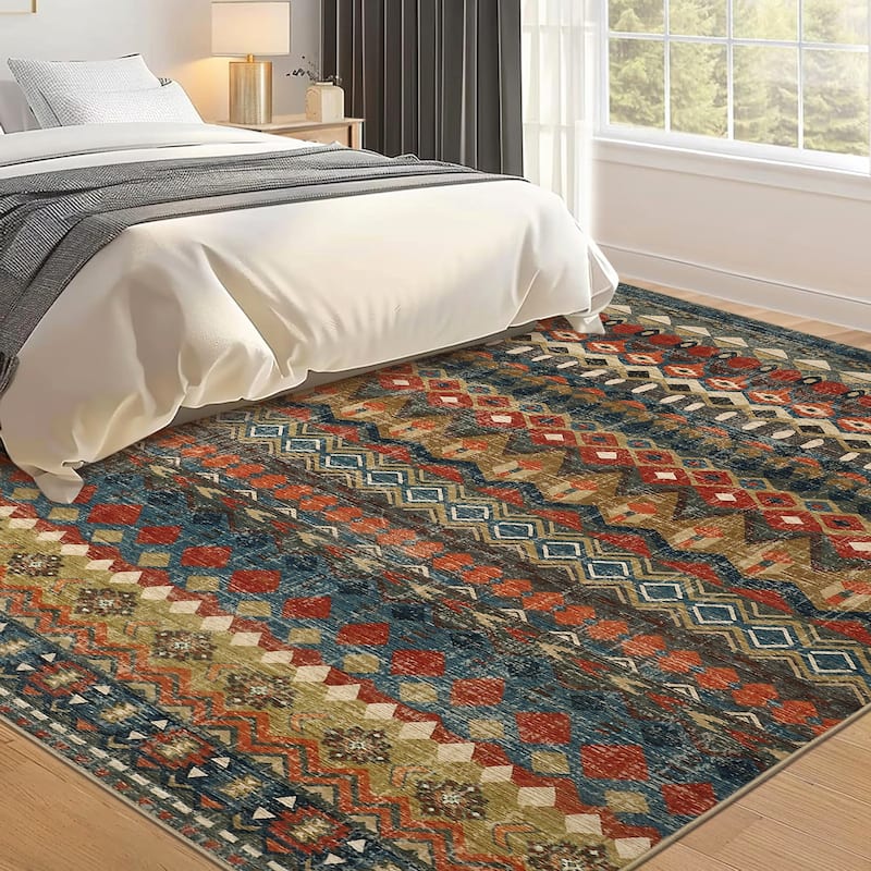 Garvee Boho Geo Low Pile Foldable Area Rug