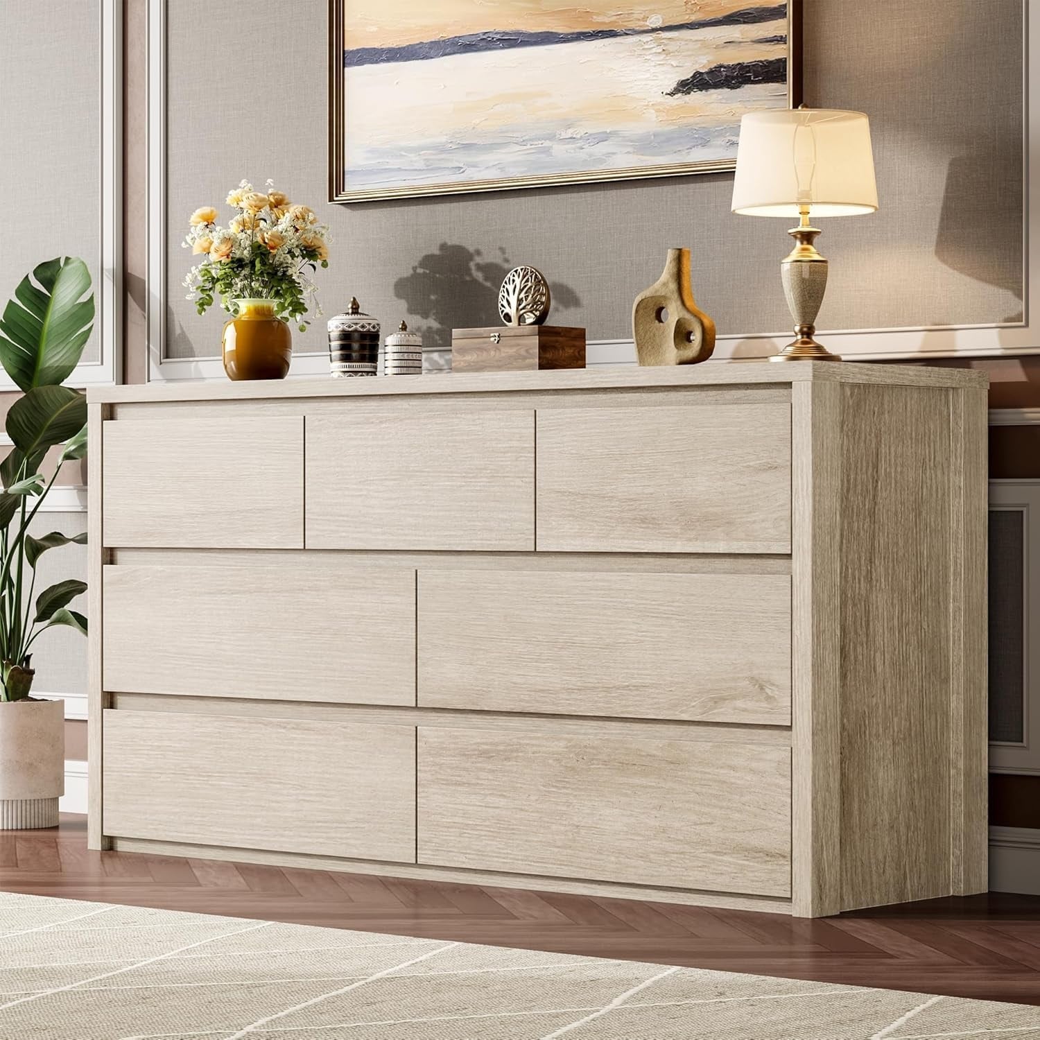 7-Drawer Dresser for Bedroom,Wide Wood Chest with Handle-Free Design,Modern Storage Cabinet for Living Room or Entryway