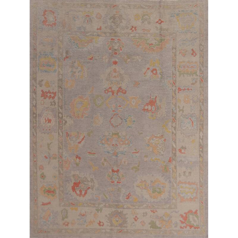 Hand Knotted Oriental 100% Wool Carpet Transitional All-Over Purples Oushak Area Rug - 9' 9'' X 7' 11''