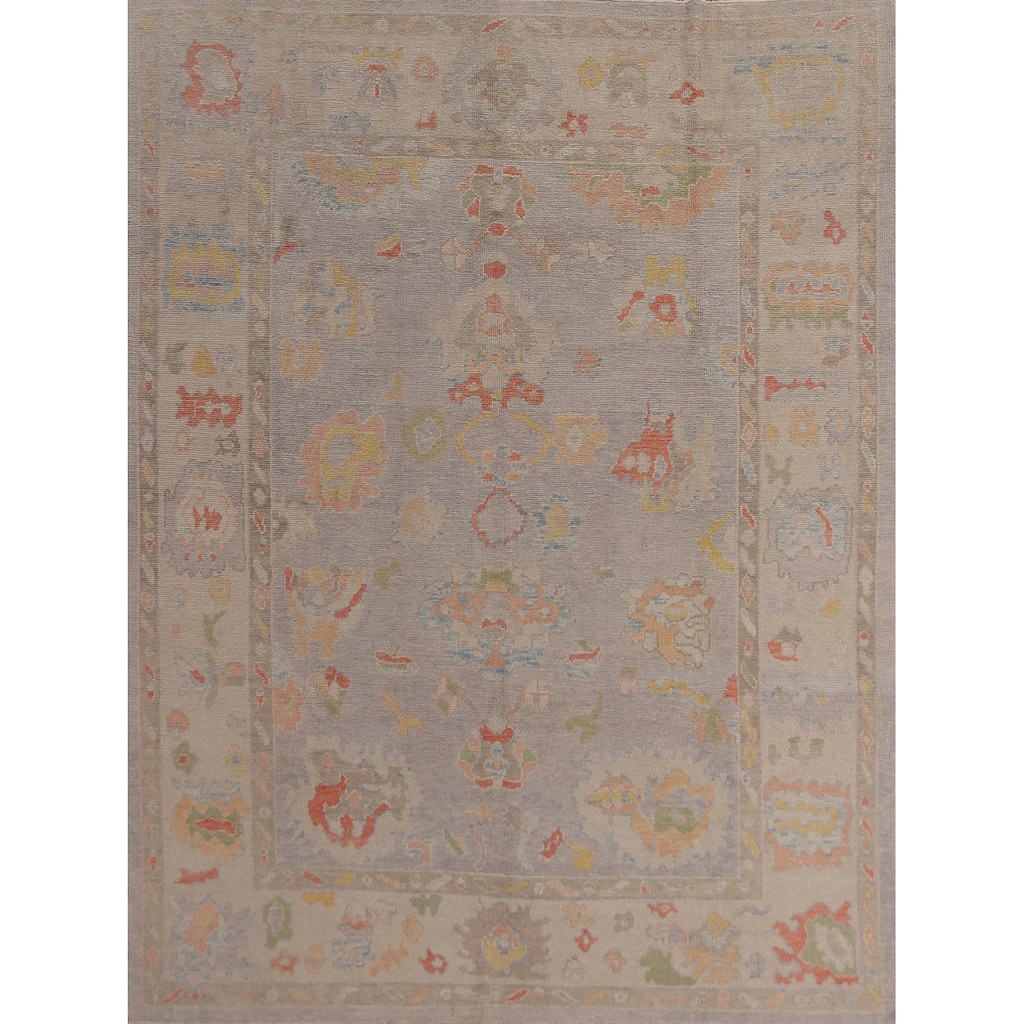 Hand Knotted Oriental 100% Wool Carpet Transitional All-Over Purples Oushak Area Rug - 9' 9'' X 7' 11''