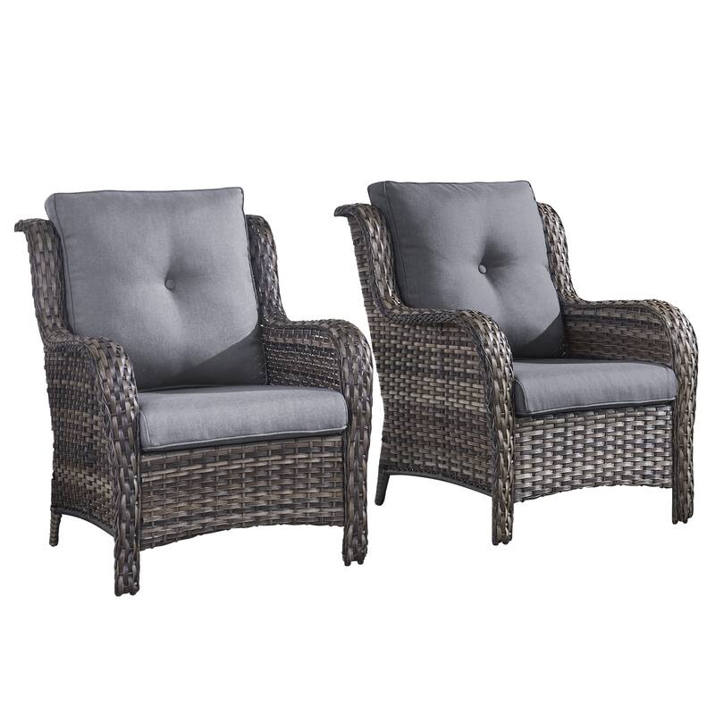 Outdoor Wicker High Back Club Chair Set of 2