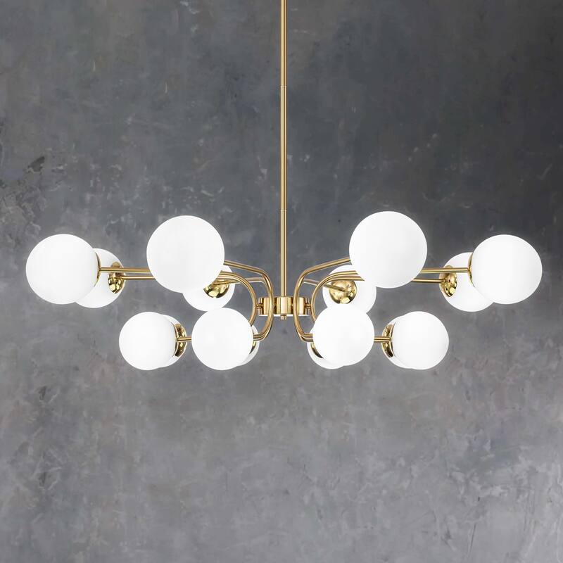 16-Light Mid-Century Modern 2-Tier Large Round Sputnik Glass Globe Chandelier with Milky White Glass Globe Shade