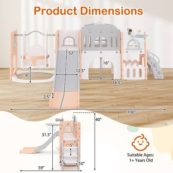 Gymax 10 in 1 Toddler Swing & Slide Set w/Basketball Hoop Telescope