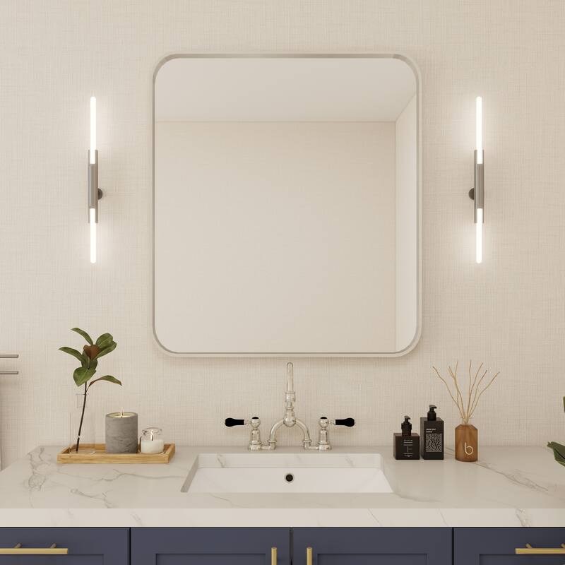 Organnice Rectangular Aluminum Frame Vanity Bathroom Mirror with Clear Glass