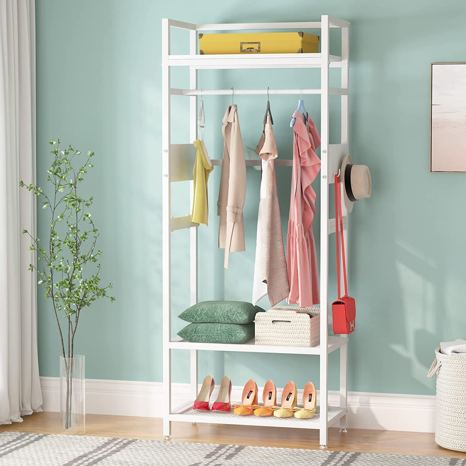 Fontevraud Freestanding Closet Organizer Small Clothes Rack with Drawers  and Shelves