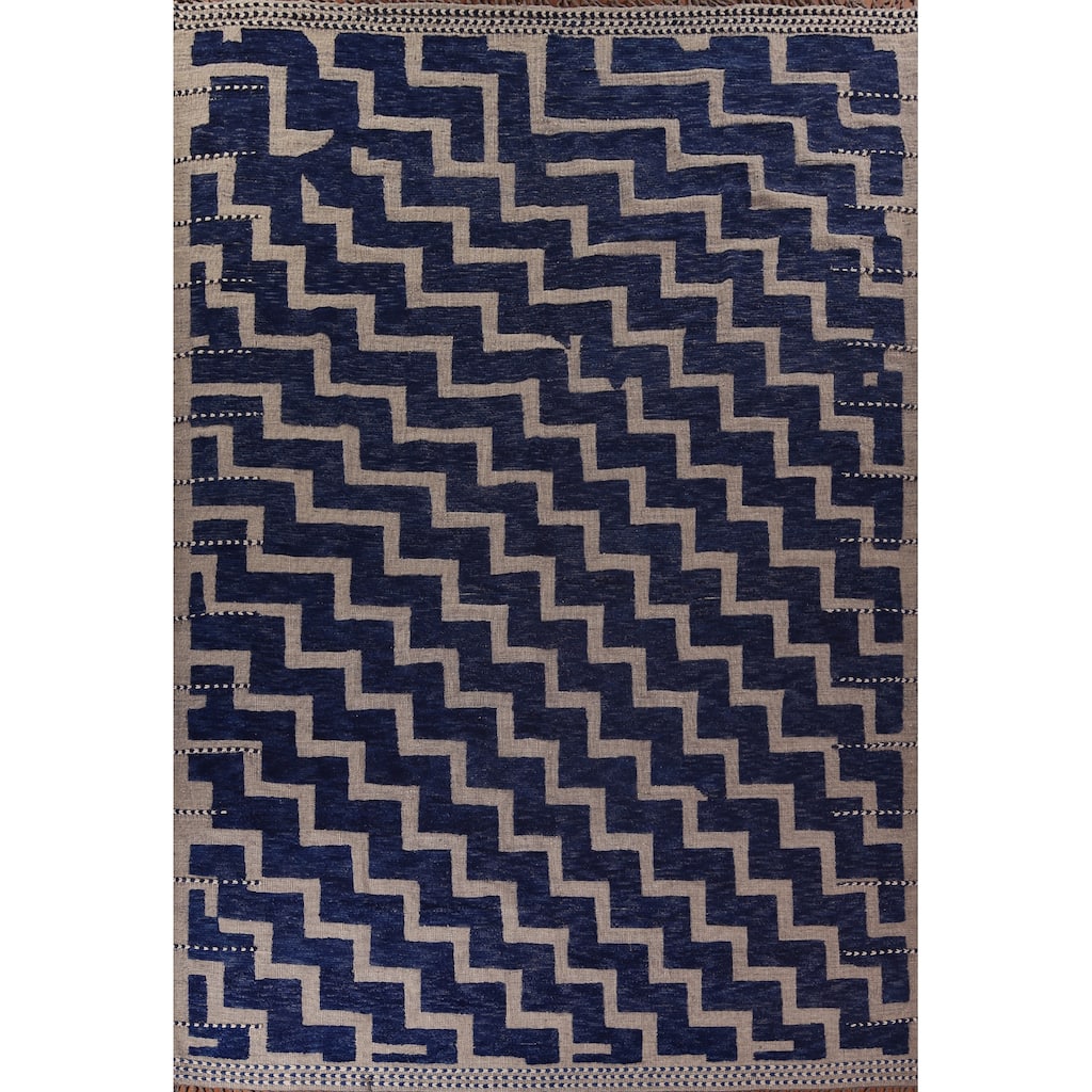Blue Geometric Moroccan Modern Large Area Rug Hand-Knotted Wool Carpet - 11'8"x 15'6"