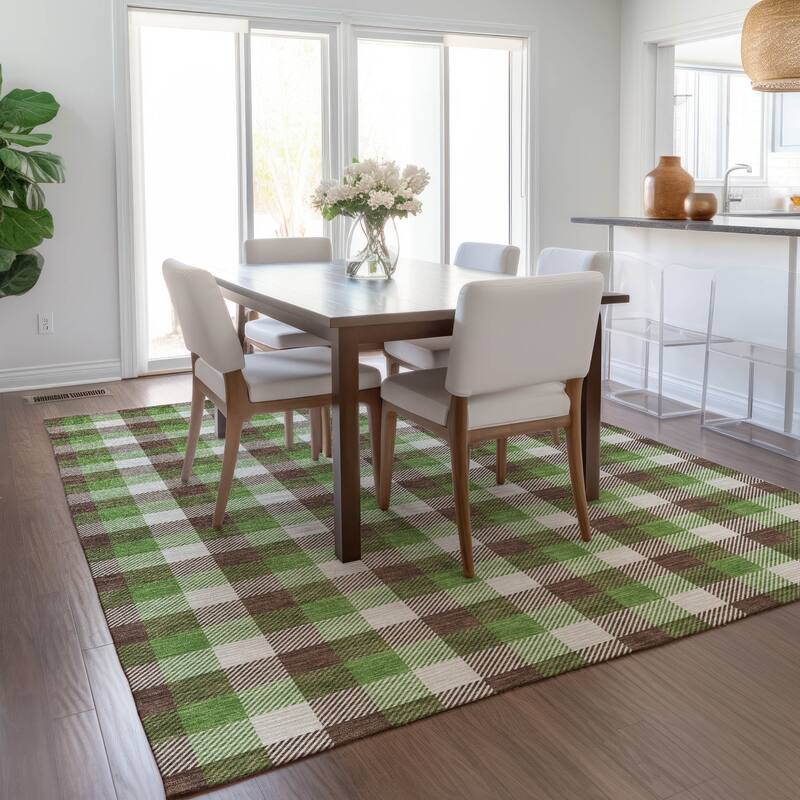 Machine Washable Indoor/ Outdoor Plaid Chantille Rug