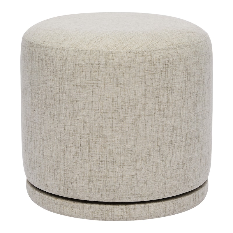 Fully Assembled Linen Round Swivel Ottoman Footstool with Acacia Hardwood Frame