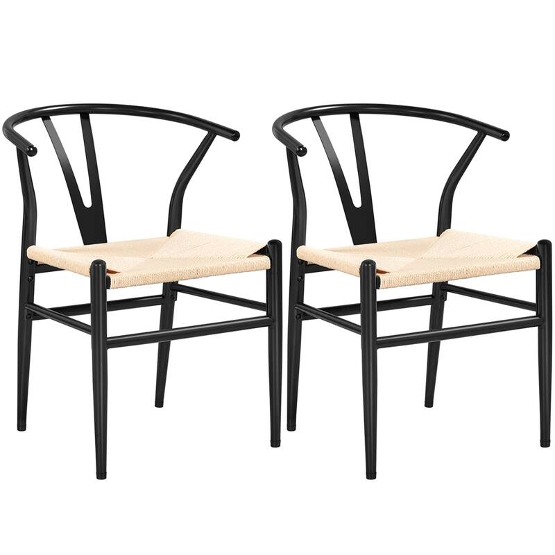 Yaheetech Modern Weave Y-Shaped Dining Chair with Solid Metal Frame - Black/White
