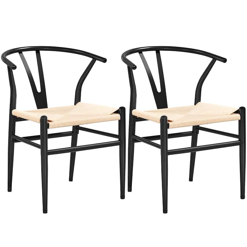 Yaheetech Modern Weave Y-Shaped Dining Chair with Solid Metal Frame - Black/White