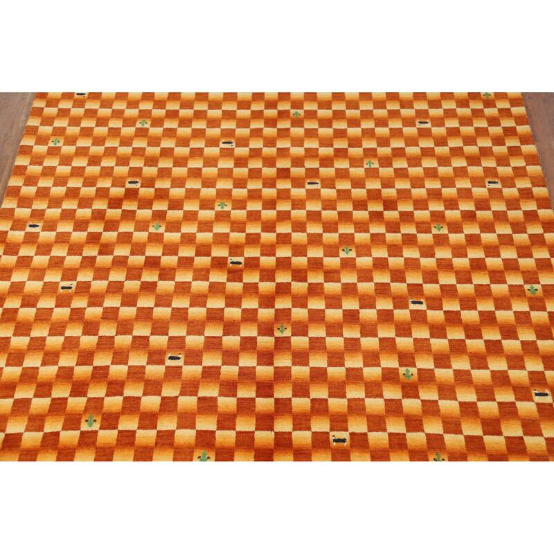 Checkered Gabbeh Indian Area Rug Hand-Knotted Wool Carpet - 5'5" x 7'9"