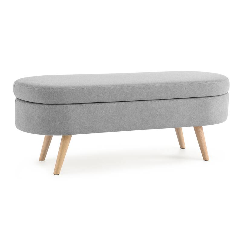 Roomfitters Oval Upholstered Storage Ottoman Bench with Rubber Wood Legs, Modern Entryway or Bedroom Seat