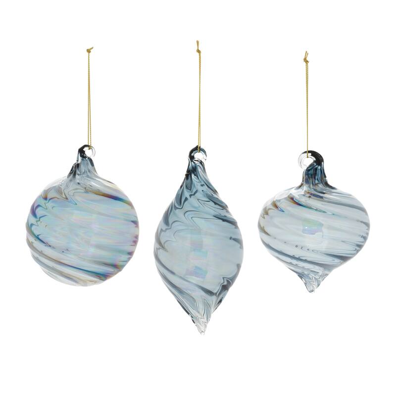 Iridescent Swirl Glass Christmas Ornaments - 5" - Blue - 12ct
