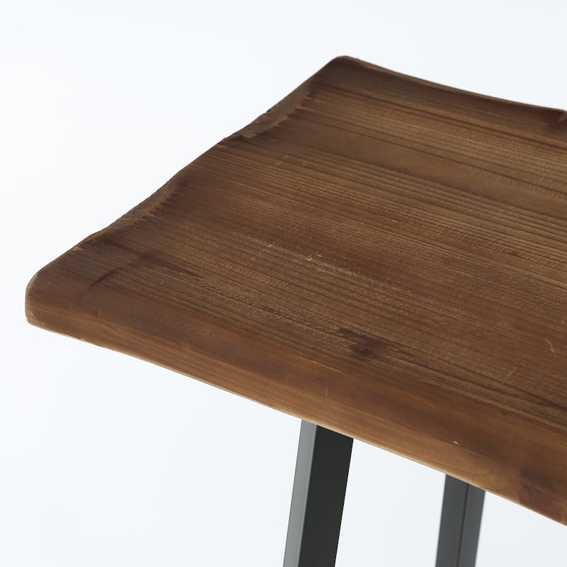 Solid Wood Industrial Bar Table, 63-Inch Counter Height Pub Table with Sturdy Metal Frame - Brown