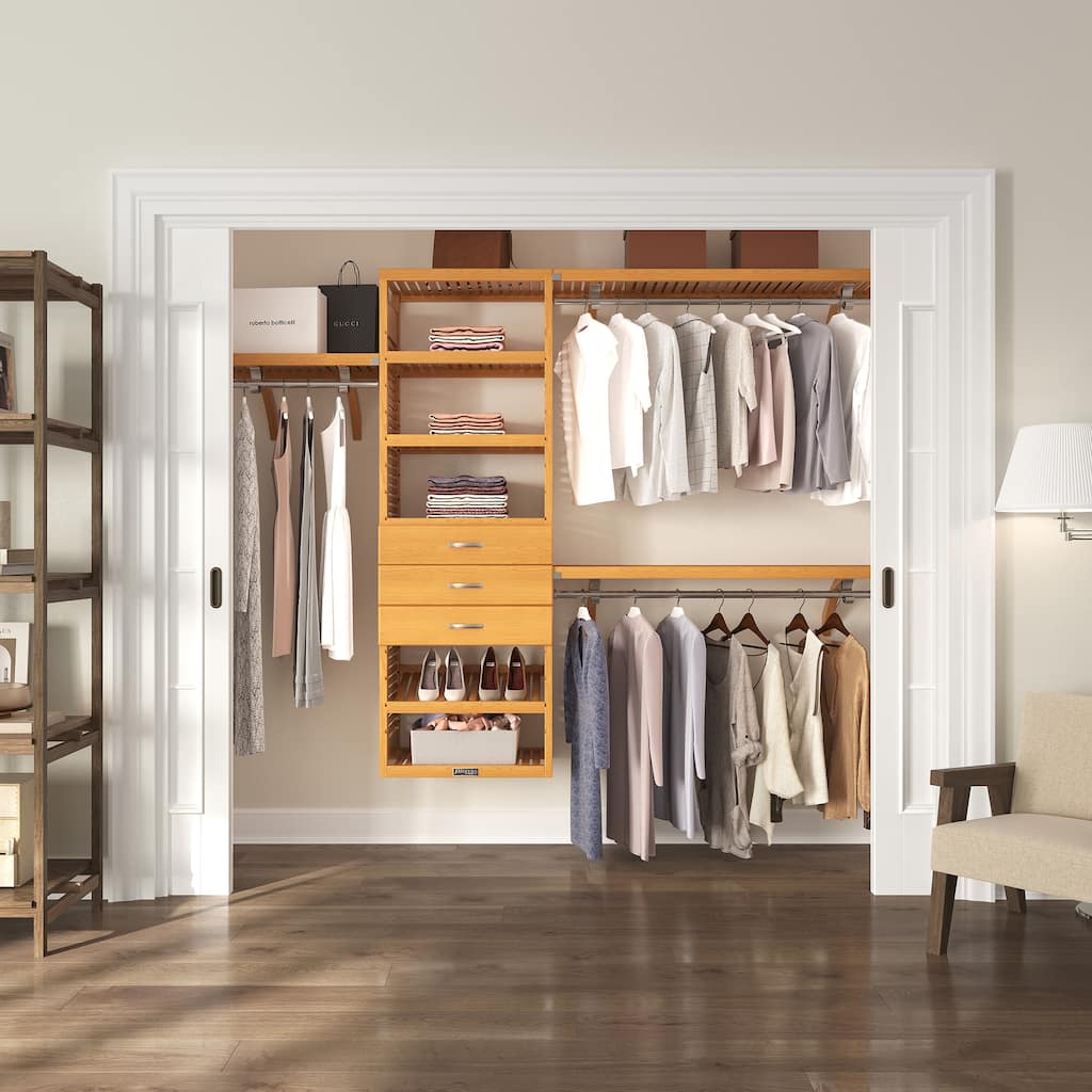 John Louis Home Solid Wood Walk-In Closet System with 3-Drawers Honey Maple
