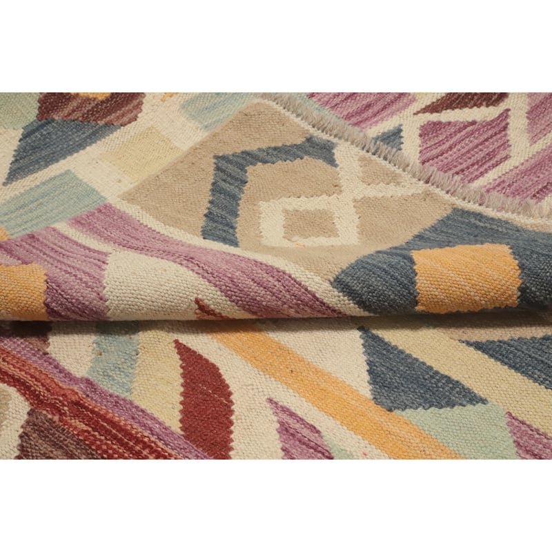 Hand Woven Oriental 100% Wool Carpet Southwestern Modern Multi-Colored Kilim Area Rug - 5' 11'' X 4' 0''