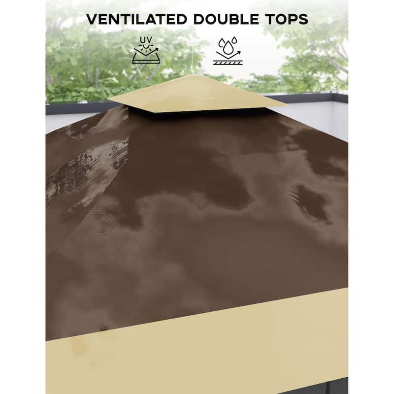 12' x 12' Outdoor Gazebo, Heavy Duty Double Roof Patio Gazebo with Netting and Curtains