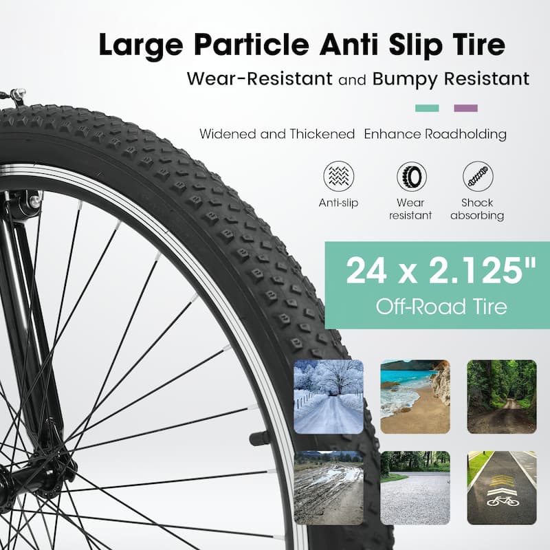 24 Inch Mountain Bike for Teens Students,21 Speed Front Suspension,White