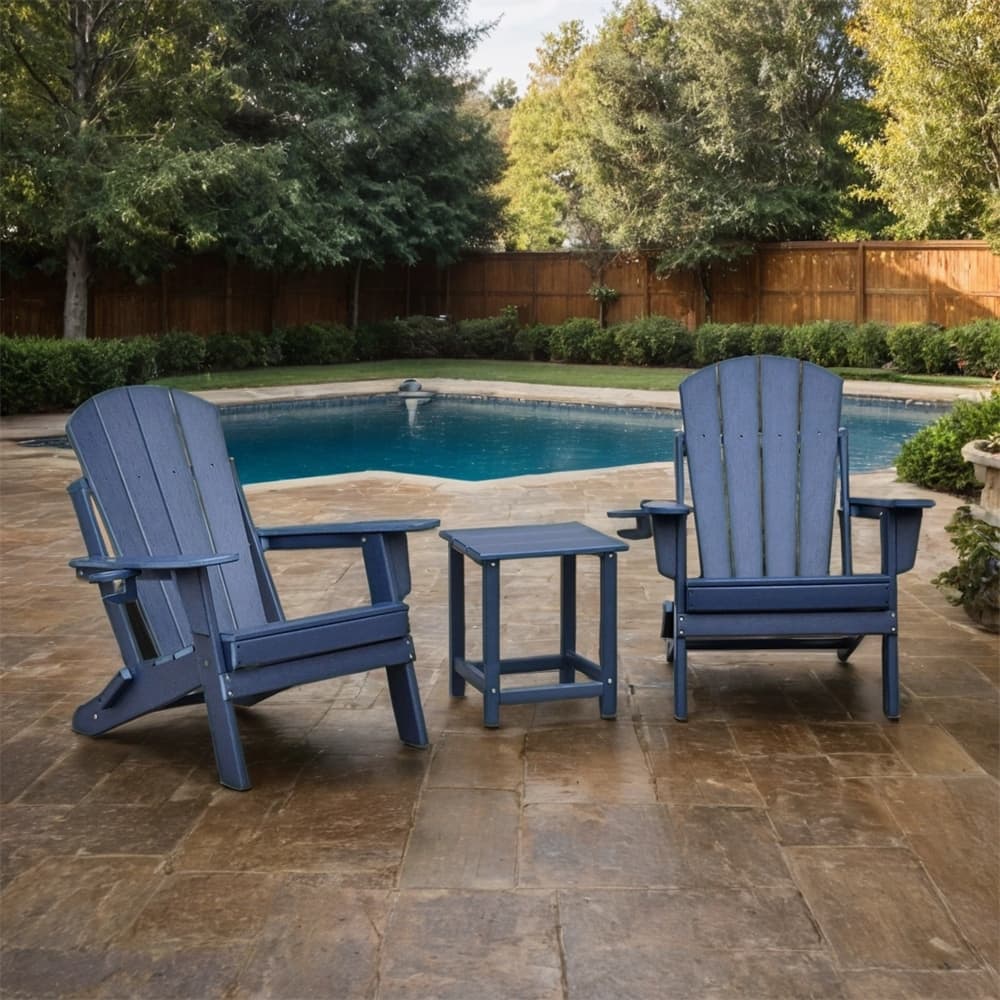 3 PCS Folding Adirondack Sets,2 Resin Adirondack and Side Table