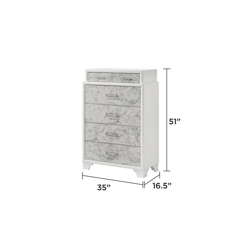 Soul Luxurious 4PC/5PC Bedroom Set - White Finish, Marble Accents, Built-in Lighting, USB-C & Bluetooth Speakers