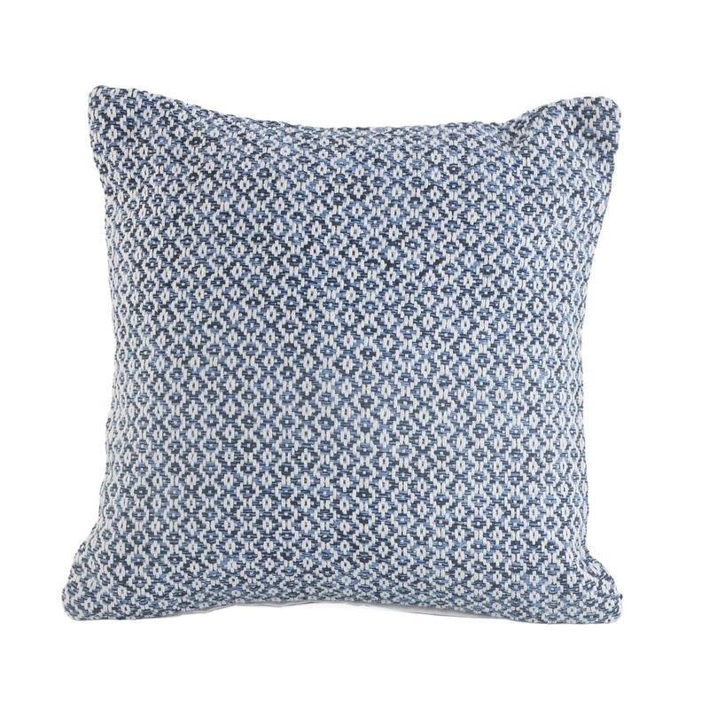 Handwoven Geometric Diamond Cotton Throw Pillow Cover - 18" - Navy Blue and White