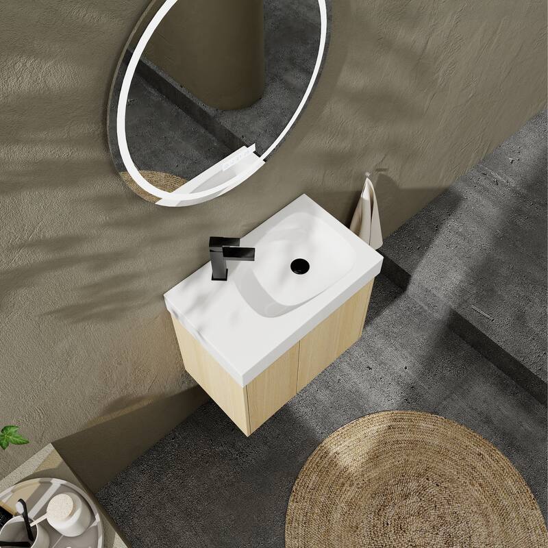 GDFStudio - Levistar Modern Wall-Mounted Bathroom Vanity with Scratch-Resistant Sink & Soft Close Door for Small Space