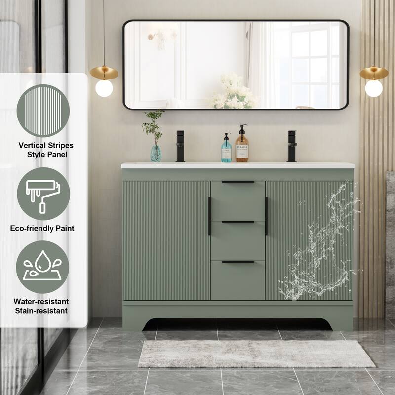 Vertical Stripes Bathroom Vanity Set with Sink Top & Faucet