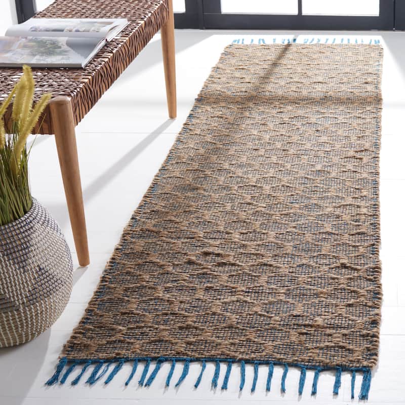 SAFAVIEH Handmade Cape Cod Zorina Coastal Jute Tassel Rug - 2'3" x 8' Runner - Navy/Natural