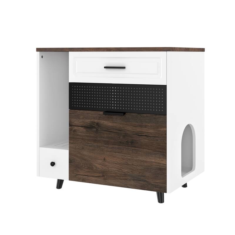 Cat Litter Box Enclosure, Indoor Hidden Cat Litter Box Furniture with 2 Drawers and Door, Cat House End Table for Living room