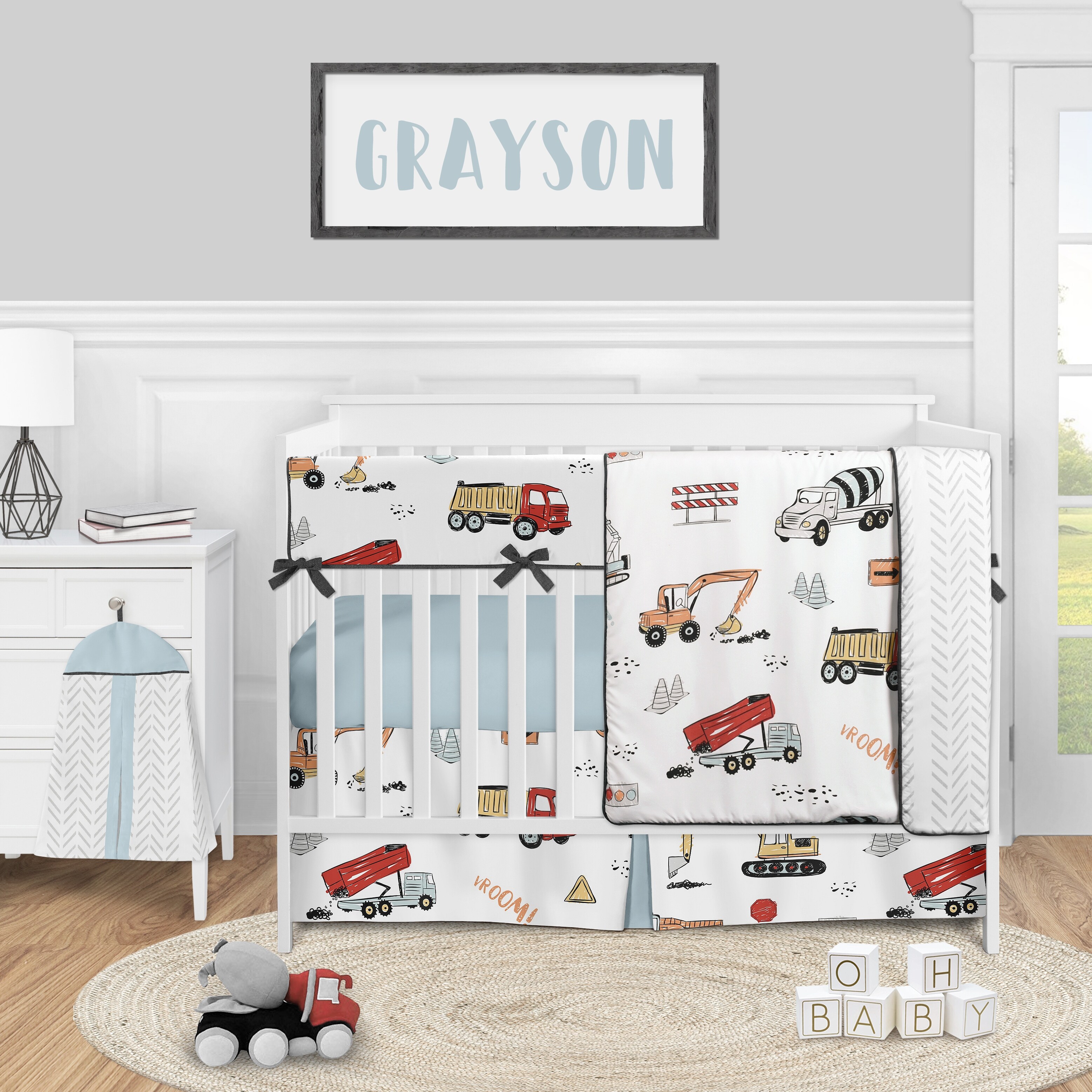red and grey nursery bedding