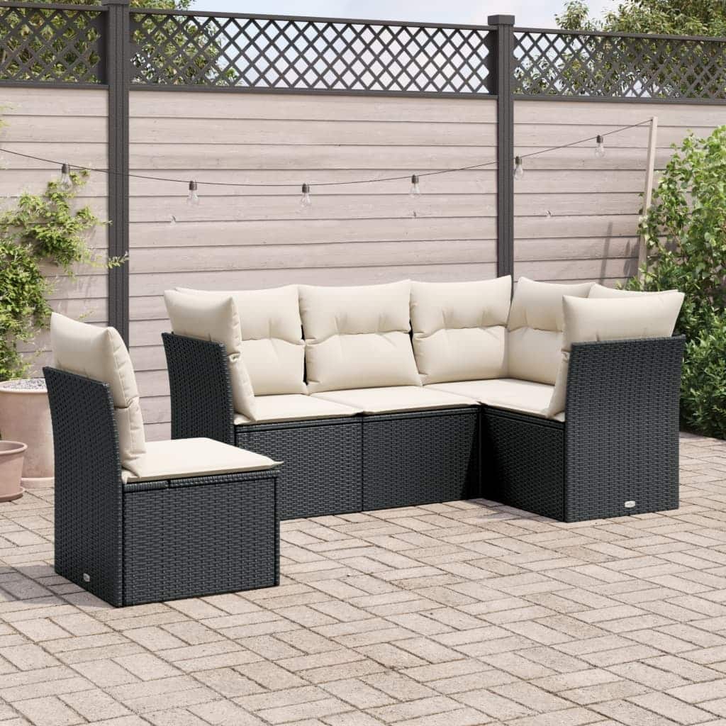 vidaXL Garden Sofa Set Black, Cream White PE rattan Medium - 24.4 x 24.4 x 27.2