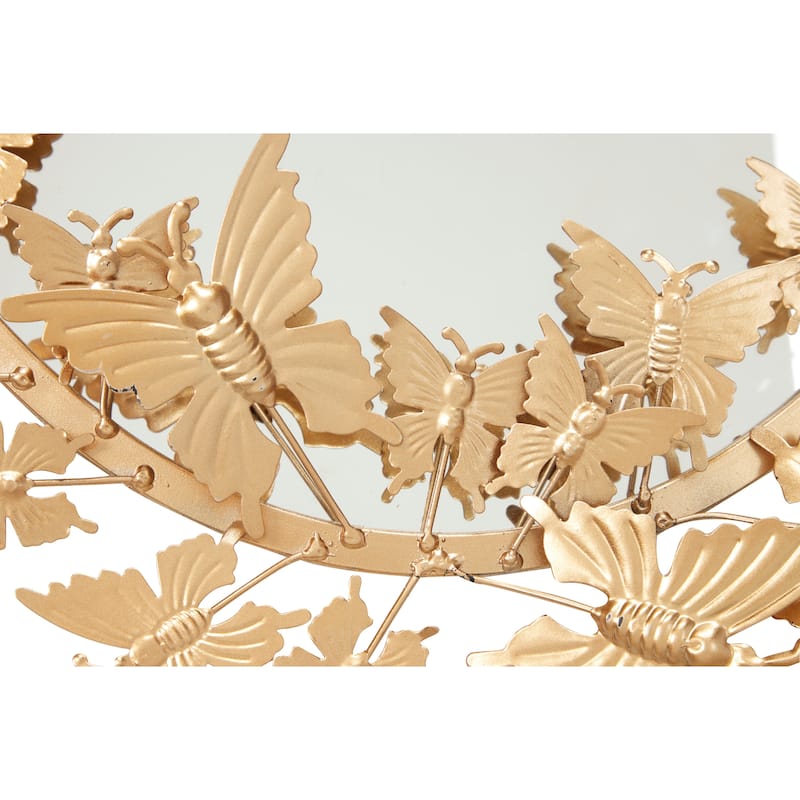 Metal Butterfly Oval 3D Wall Mirror - Gold - Roche River Decor - 5"Wx19"Lx33"H