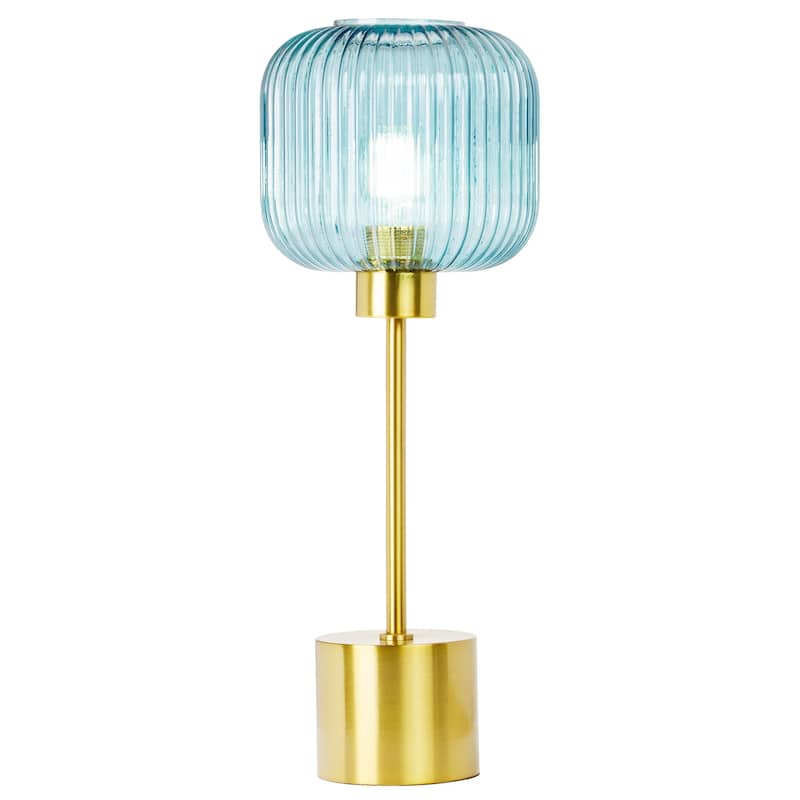 Rowan River of Goods 21.25-Inch Brushed Gold Metal Table Lamp with Glass Shade