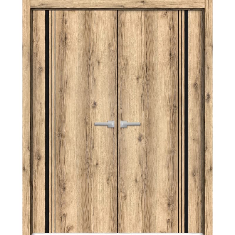 Solid French Double Doors 36 x 80 Planum 0011 Oak with - Brown - 84" x 80" ( 2* 42x80)