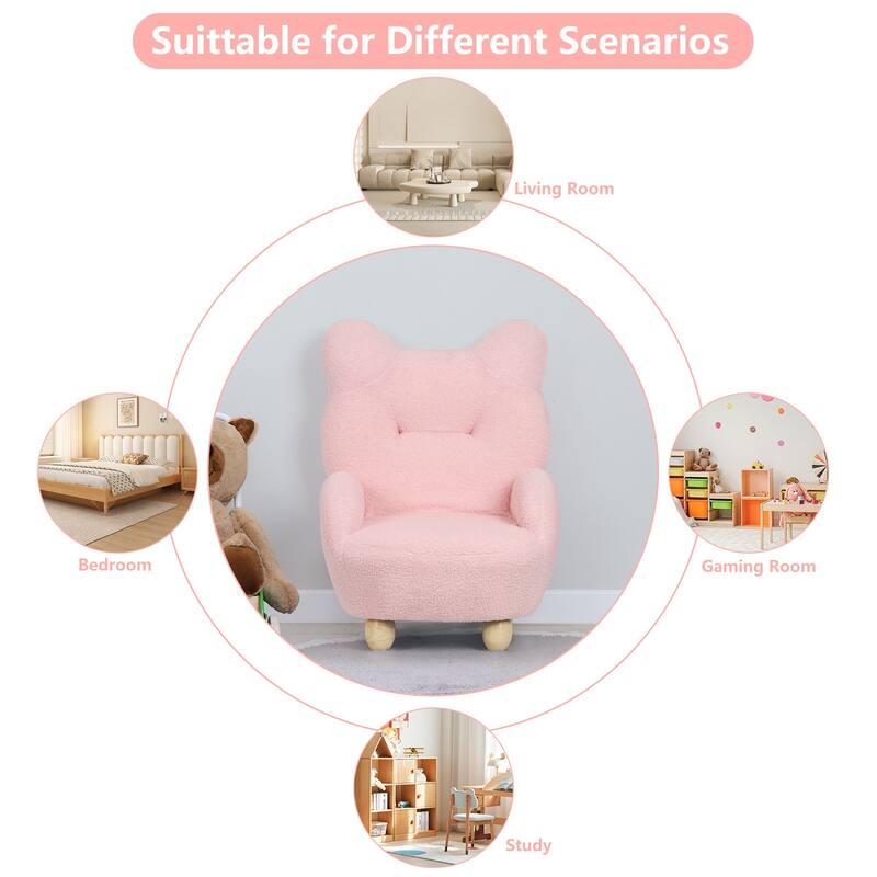 Kids Bear-Shaped Sherpa Chair, Cozy Toddler Foam Sofa for Boys and Girls