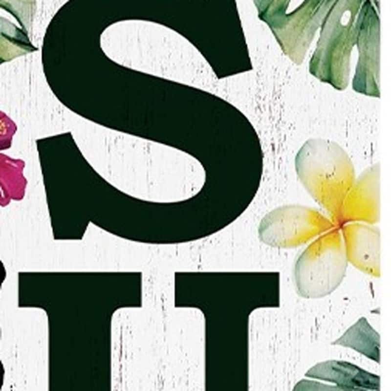HomeRoots 36" Green Pink And White Solid Wood Tropical Floral Summer Porch Sign