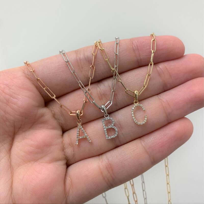 Joelle Collection Diamond Initial Letter A-Z Bracelet Paperclip 14K Gold 7" Chain 1/10 TDW Bracelet
