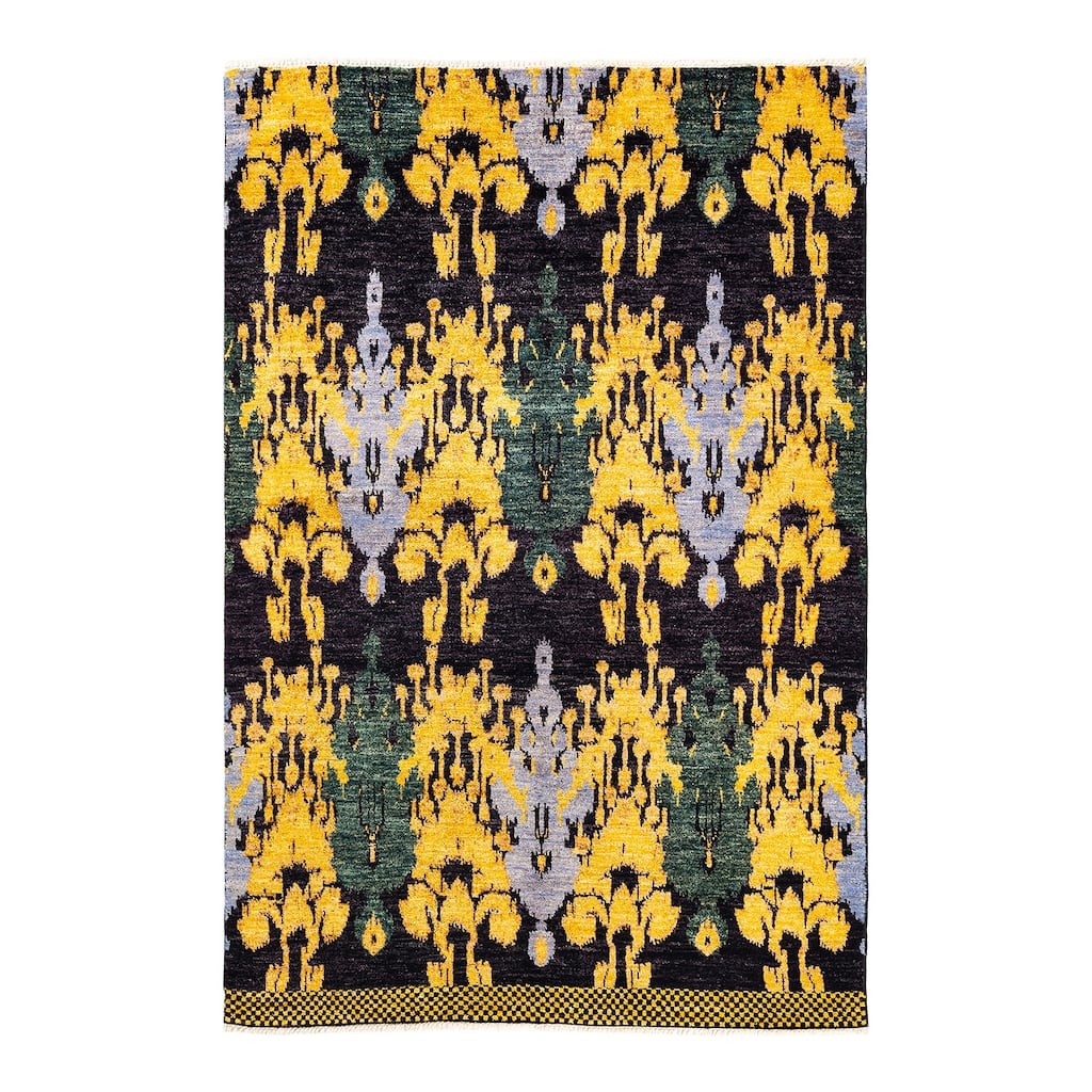 Overton Hand Knotted Wool Vintage Inspired Modern Contemporary Modern Black Area Rug - 5' 10" x 9' 2"