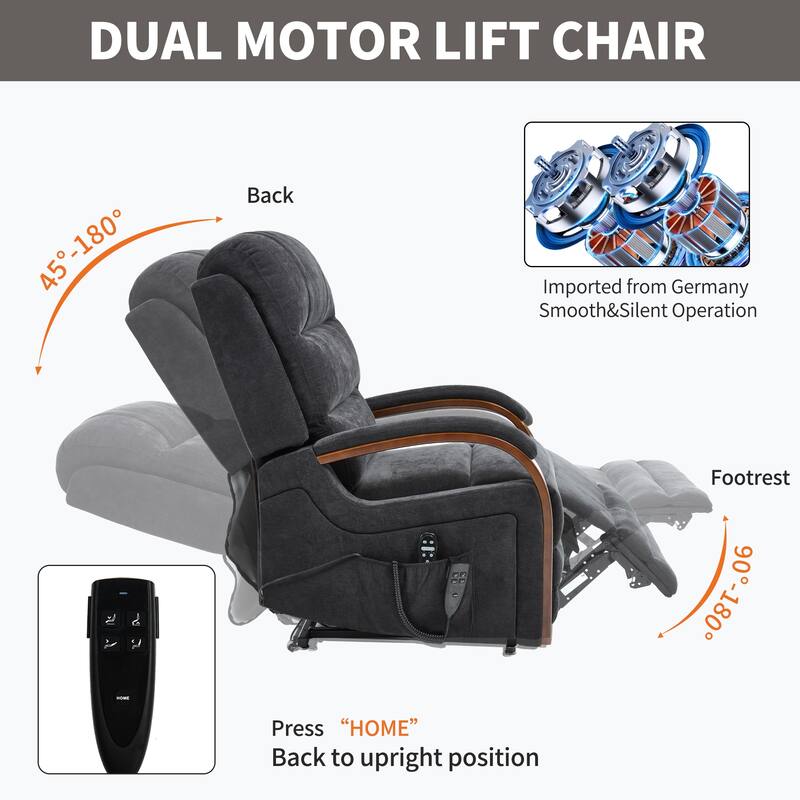 Dual Motor Power Lift Recliner Chair with Massage Heat and Wood Armrests