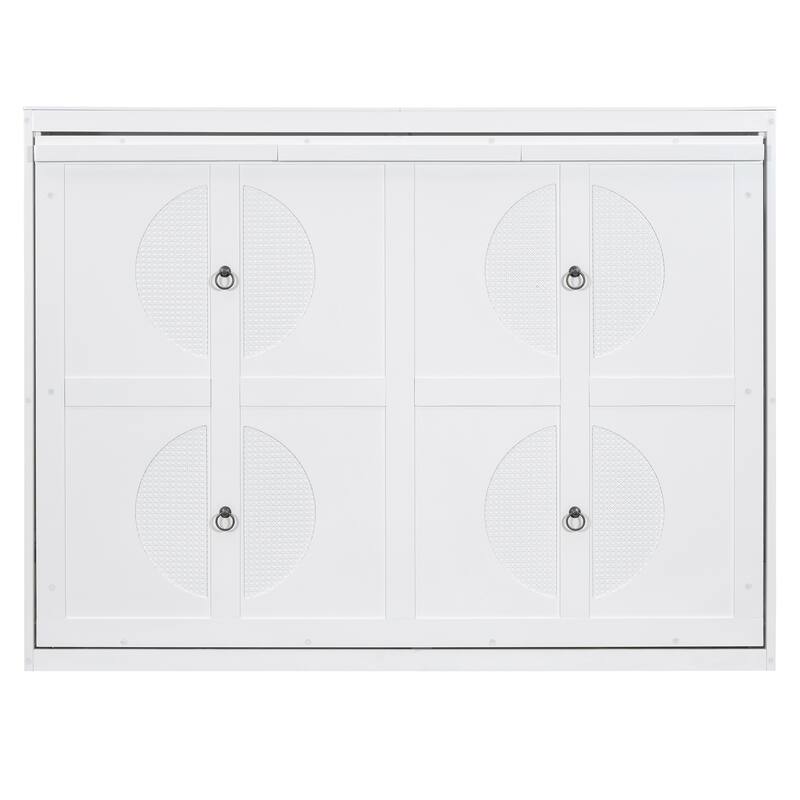 Full Size Murphy Bed with Rattan Design & Dual-Piston Mechanism