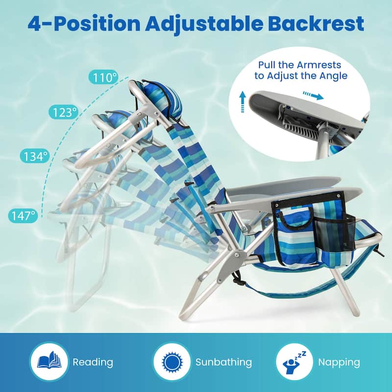 Costway 1/2 PCS Folding Beach Chair for Adults Lightweight Aluminum