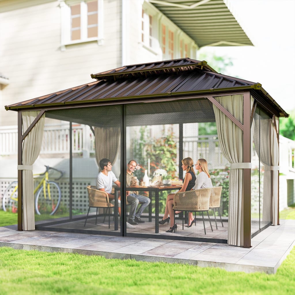 Outsunny 10' x 14' Hardtop Gazebo with UPF50+ Double Galvanized Steel Roof Canopy, Aluminum Frame Permanent Outdoor Gazebo